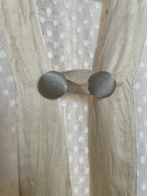 1910s Swiss Dot Cotton & Silk Trim Edwardian Dressing Gown Robe