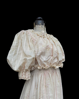 Edwardian Fine Printed Cotton Muslin Pouf Sleeve Dress