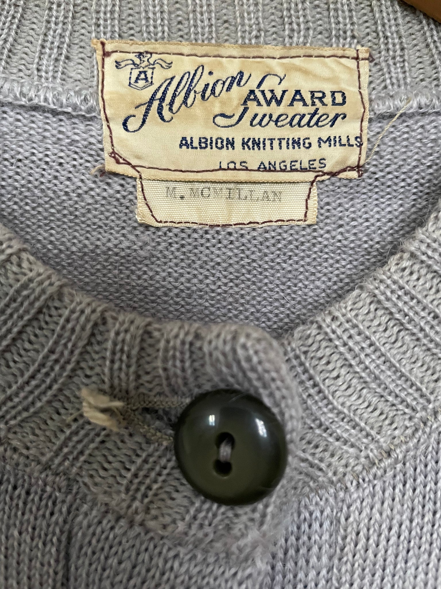 Rare 1930s Womens Periwinkle Wool Knit Collegiate Cardigan