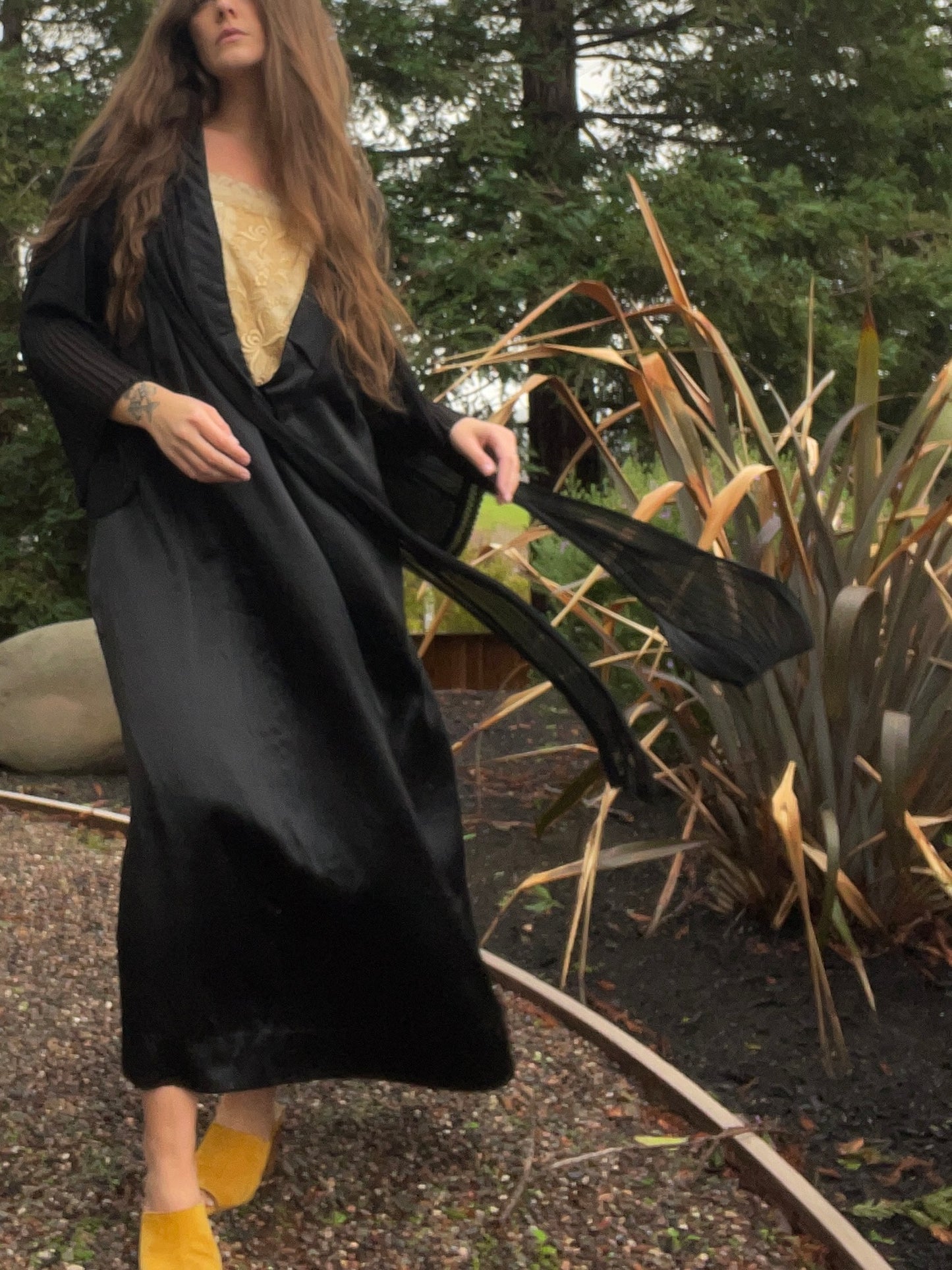 1920s Silk Satin Bell Sleeve Gown