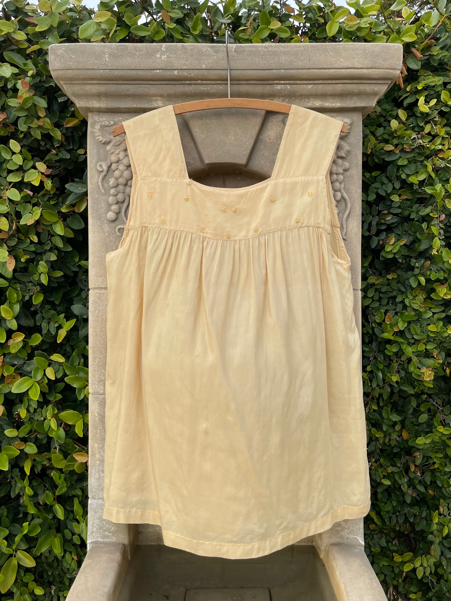 1920s Baby Yellow Embroidered Babydoll Silk Tunic
