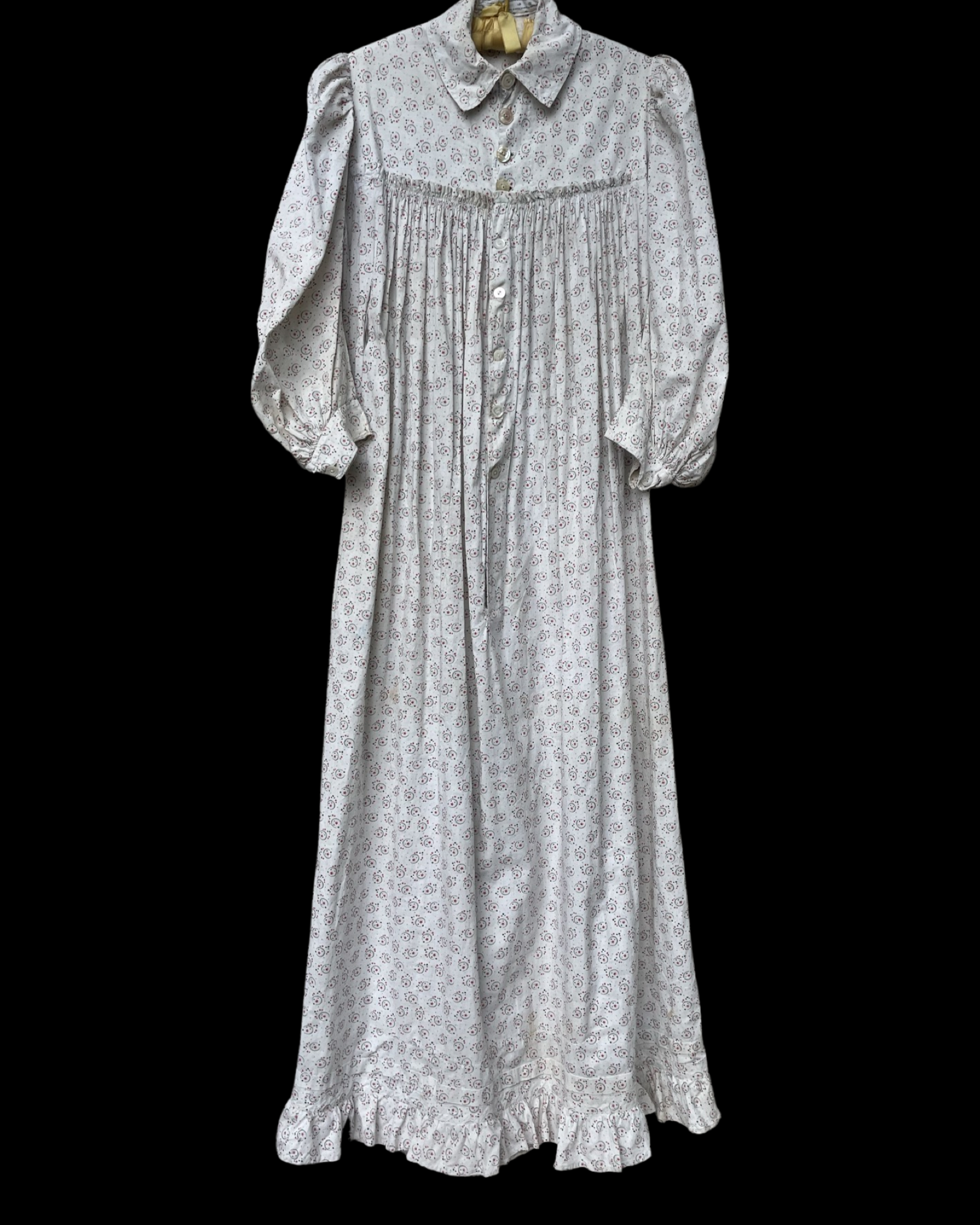 1890s Celestial Printed Calico Mutton Sleeve Wrapper Dress