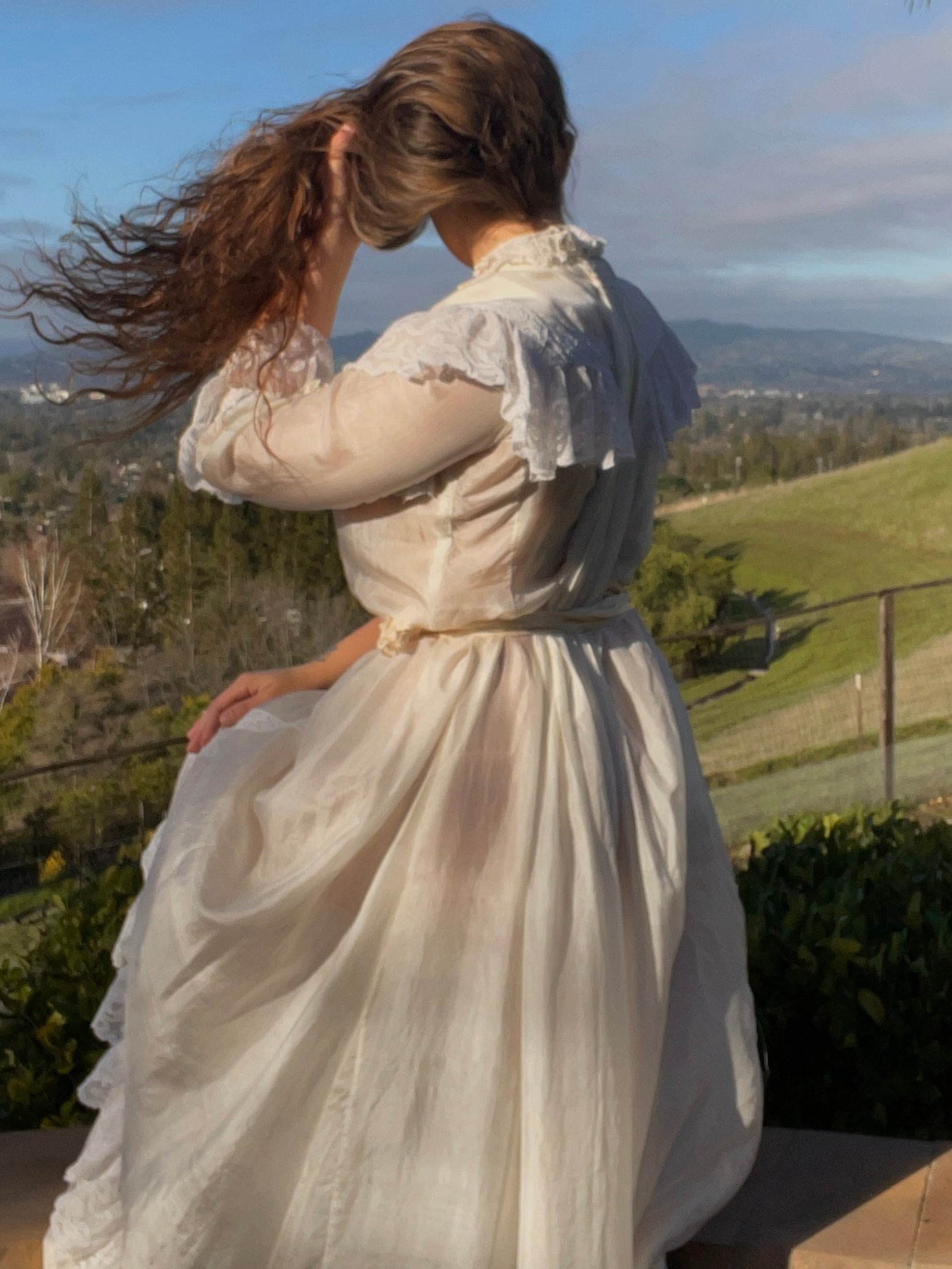 RARE 1890s Silk & Lace High Neck Watteau Dressing Gown