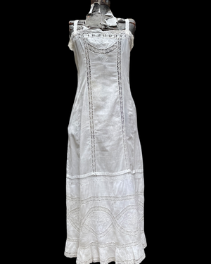 Edwardian Monogrammed Crochet Lace & Cotton Slip Dress