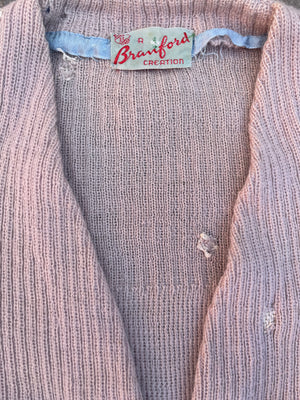 1930s Lilac Wool Knit Womens Pocket Cardigan