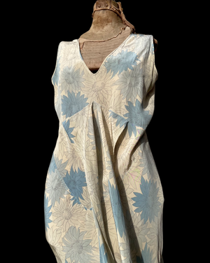 1930s Two Pice Large Scale Floral Puff Sleeve Silk Crepe Dress Set