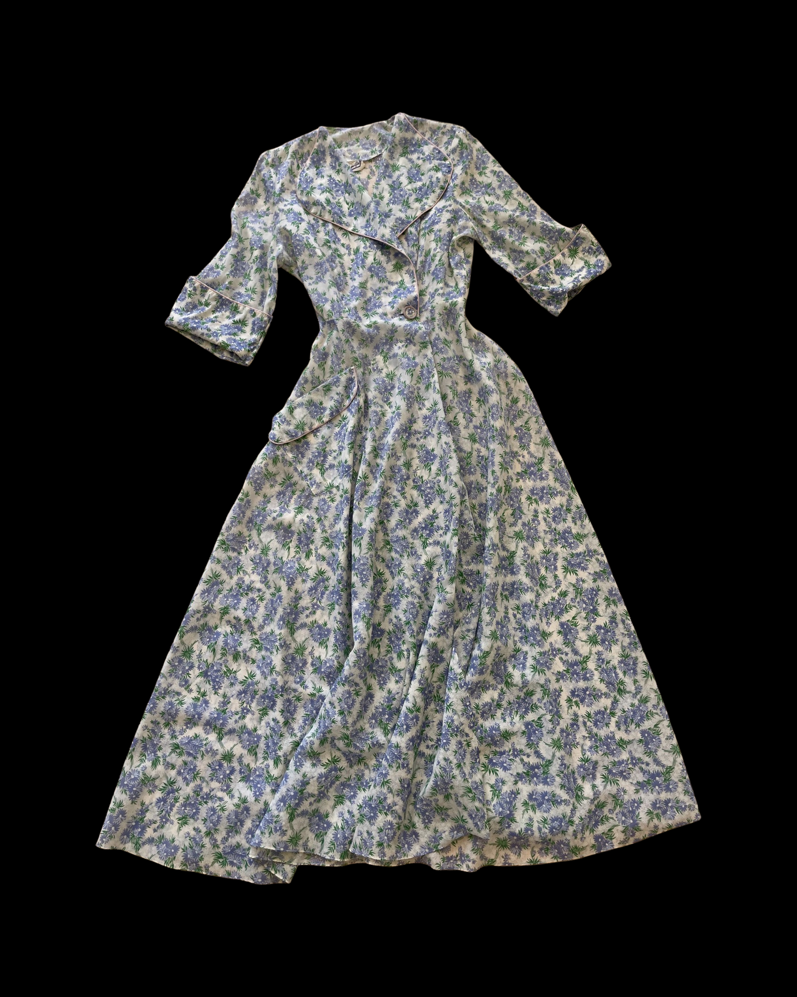 1940s Floral Wrap House Dress