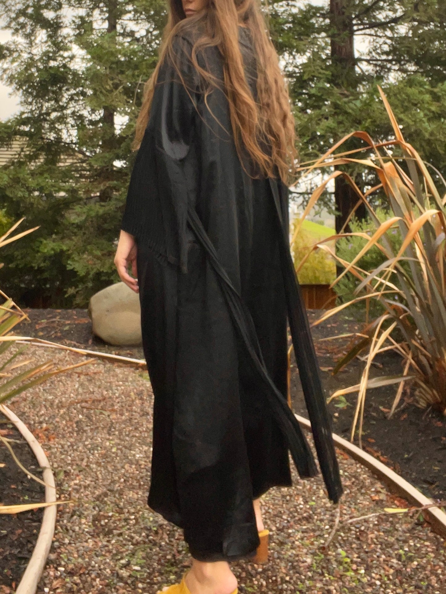 1920s Silk Satin Bell Sleeve Gown