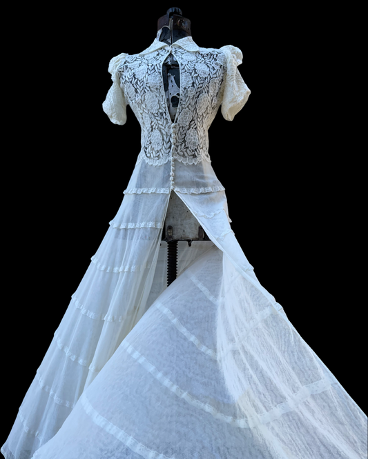 1930s Floral Mesh  & Floral Lace Wedding Peignoir