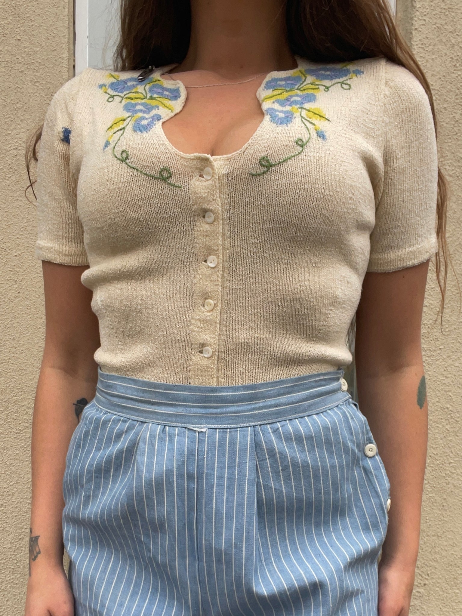 1940 Embroidered Rayon Knit Button Front