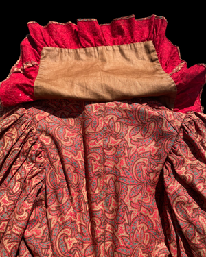 1890s Terracotta Indian Inspired Printed Bishop Sleeve Wrapper Gown