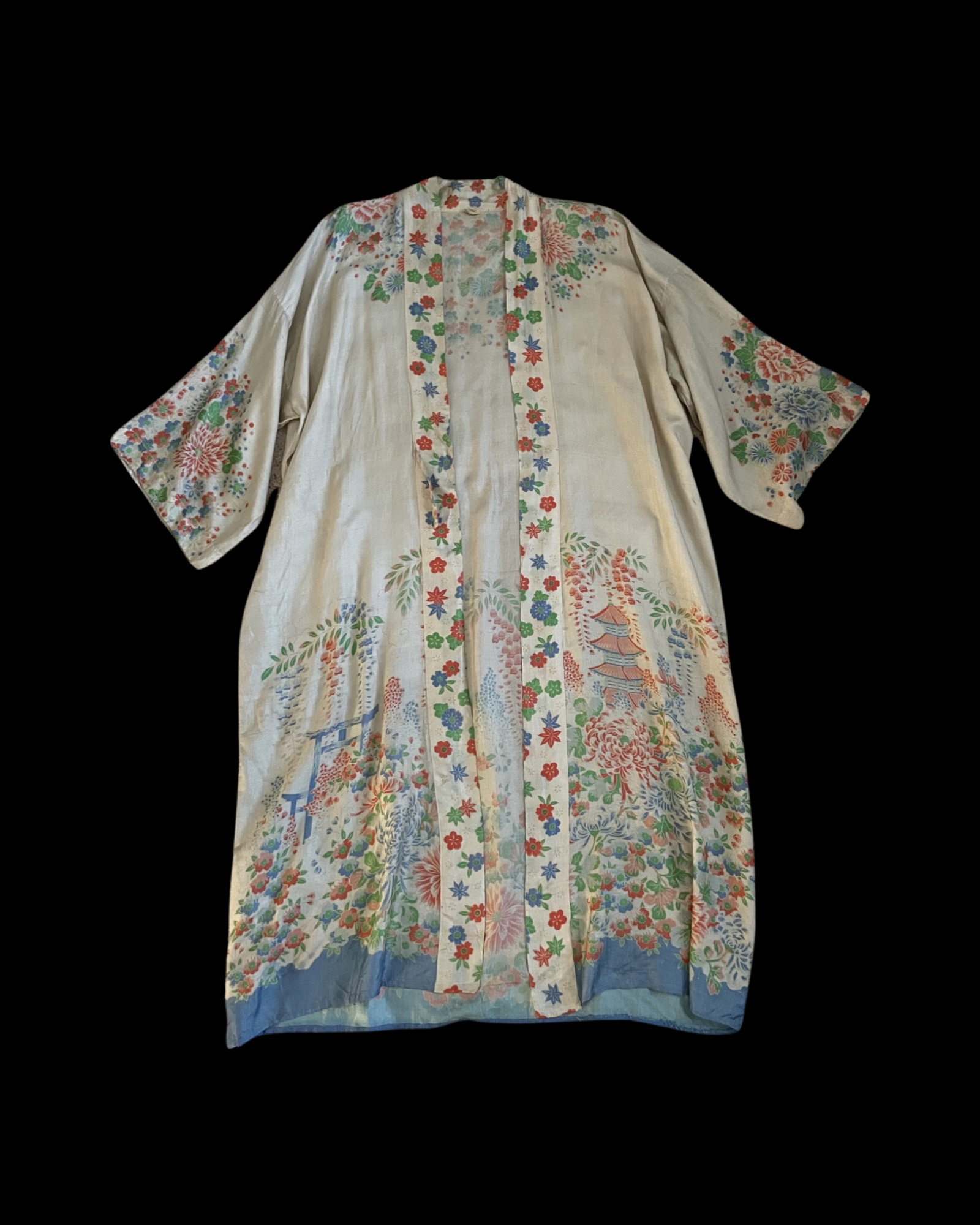 1920s Pongee Silk Tie Waist Robe