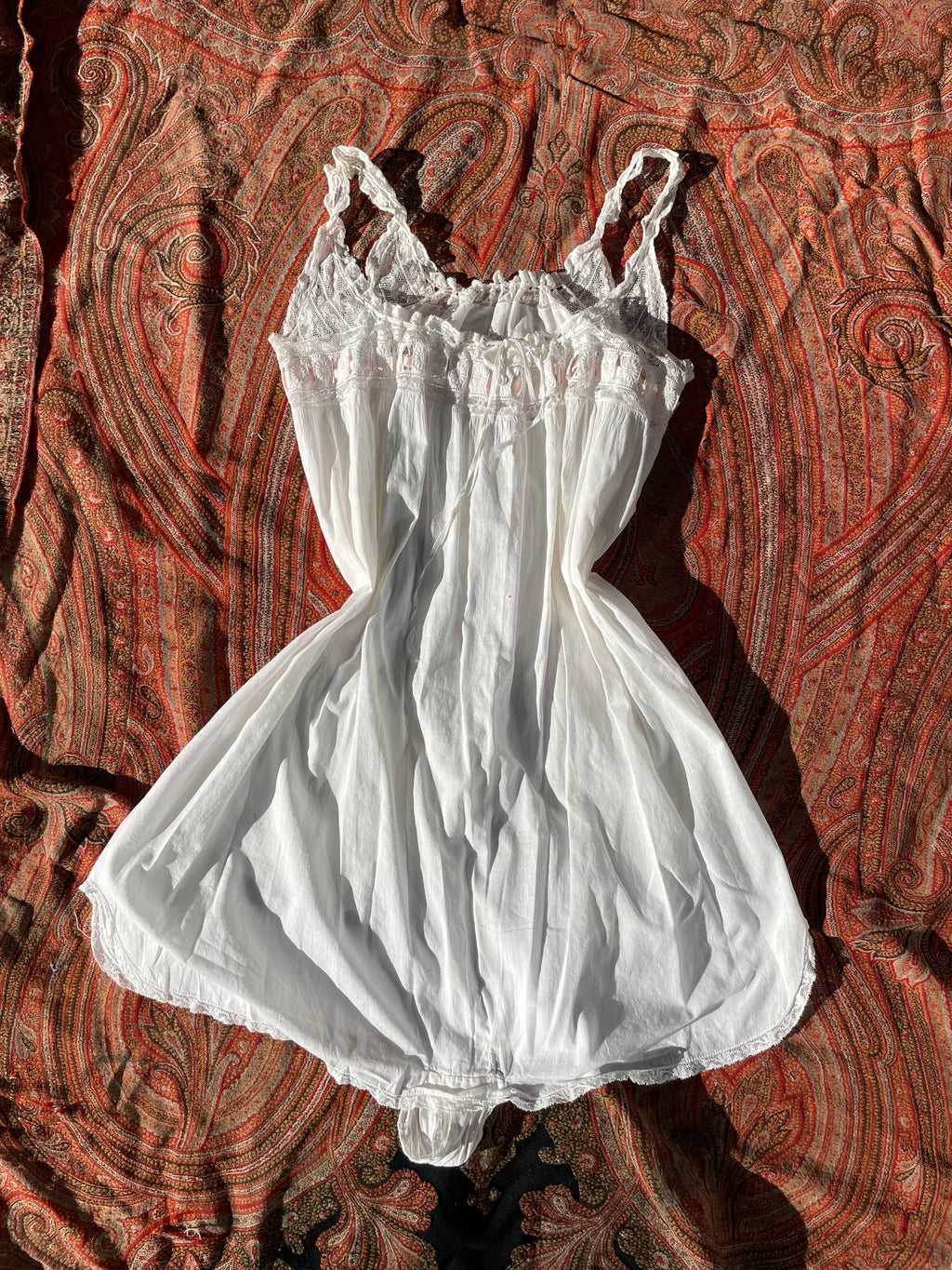 Edwardian Cotton Voile & Crochet Lace Romper/Teddy