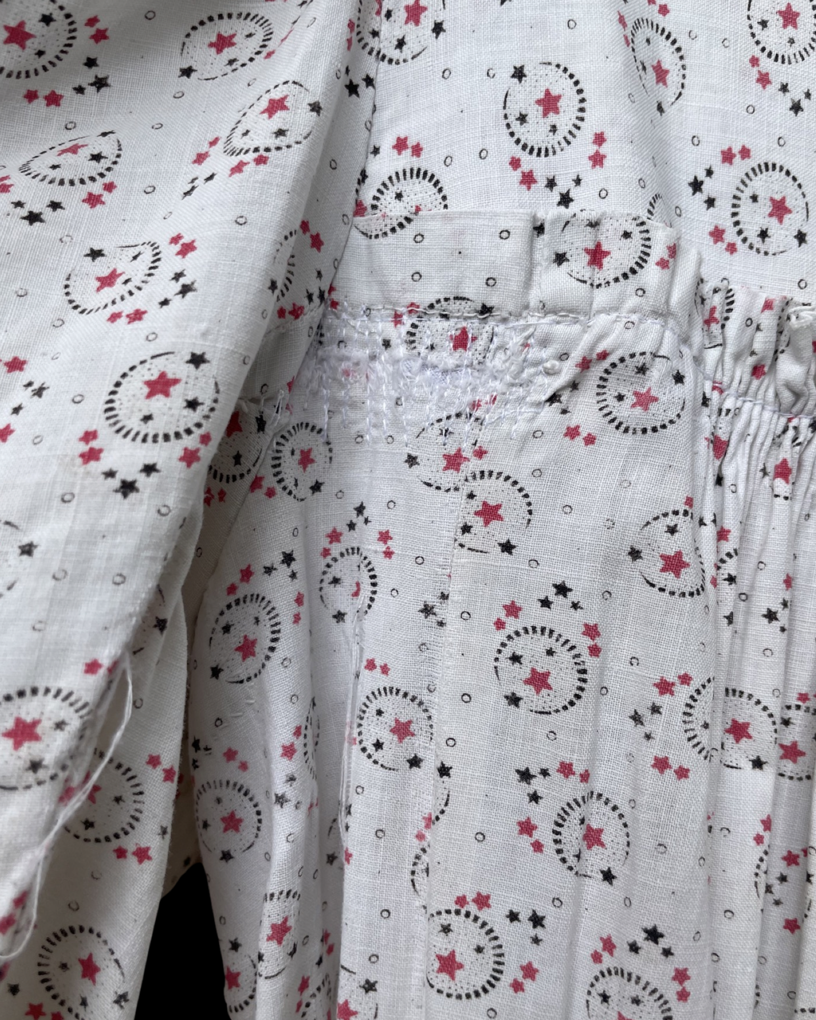 1890s Celestial Printed Calico Mutton Sleeve Wrapper Dress