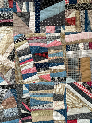 Antique 19th Century Folk Art Cotton Crazy Quilt