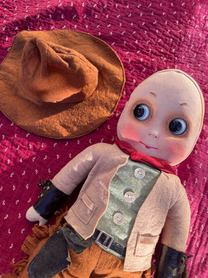Rare Depression Era Handmade Large Straw Cowboy Doll