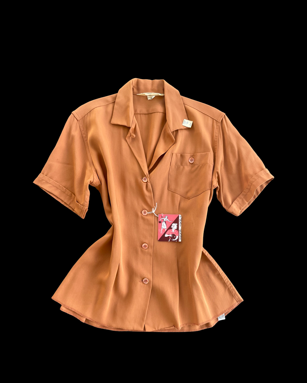 Rare Deadstock 1940s Terracotta Loop Collar Ladies Bowling Blouse