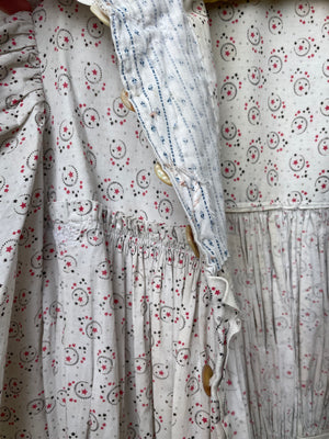 1890s Celestial Printed Calico Mutton Sleeve Wrapper Dress