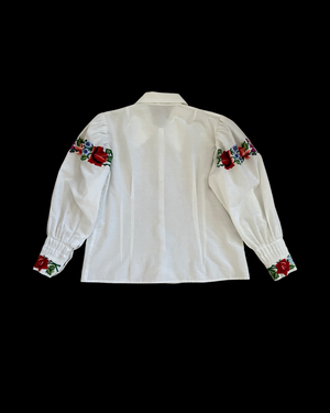 Homemade 1950s Embroidered Southwestern Mutton Sleeve Blouse