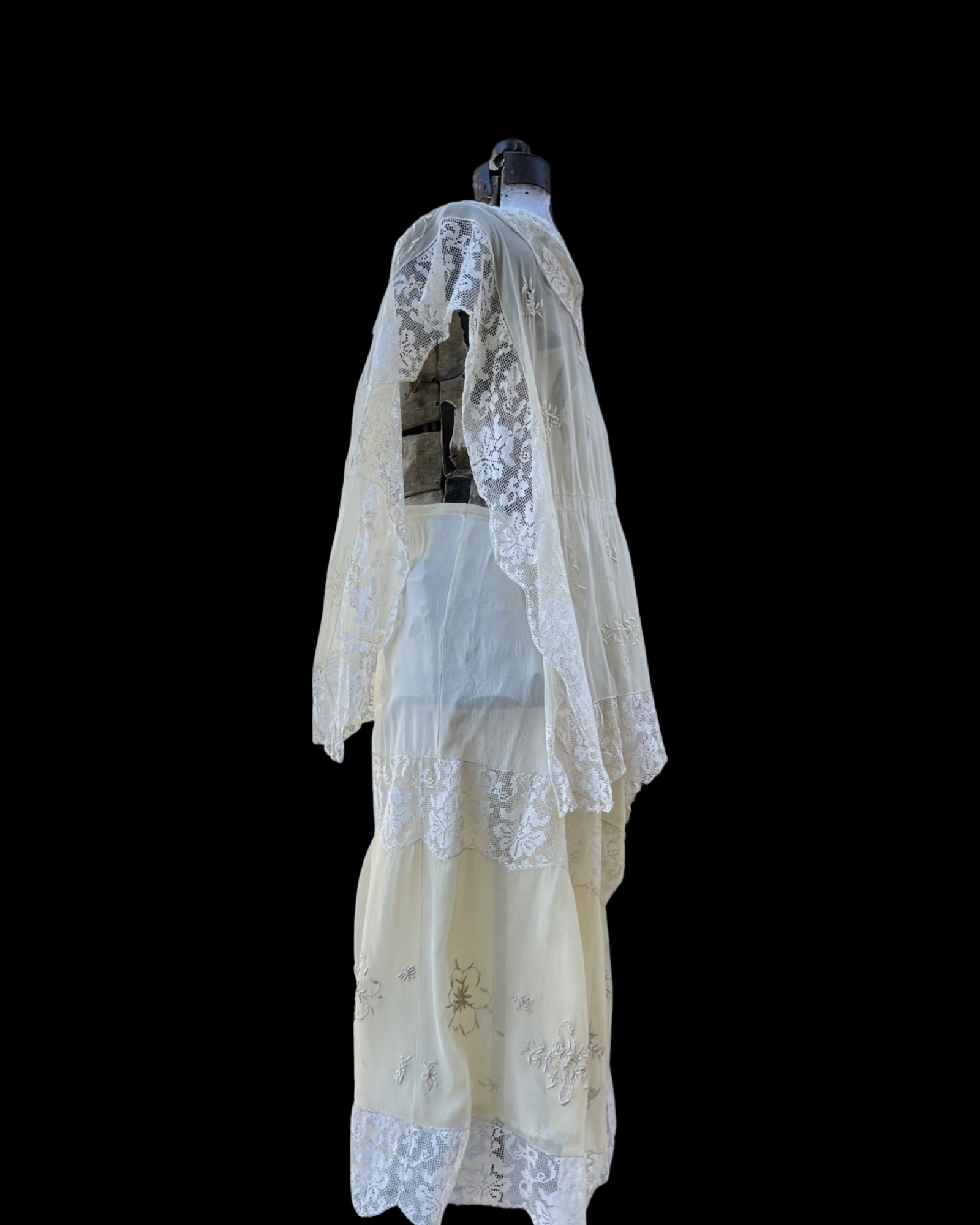 Late Edwardian Chiffon & Filet Lace Two Piece Dress
