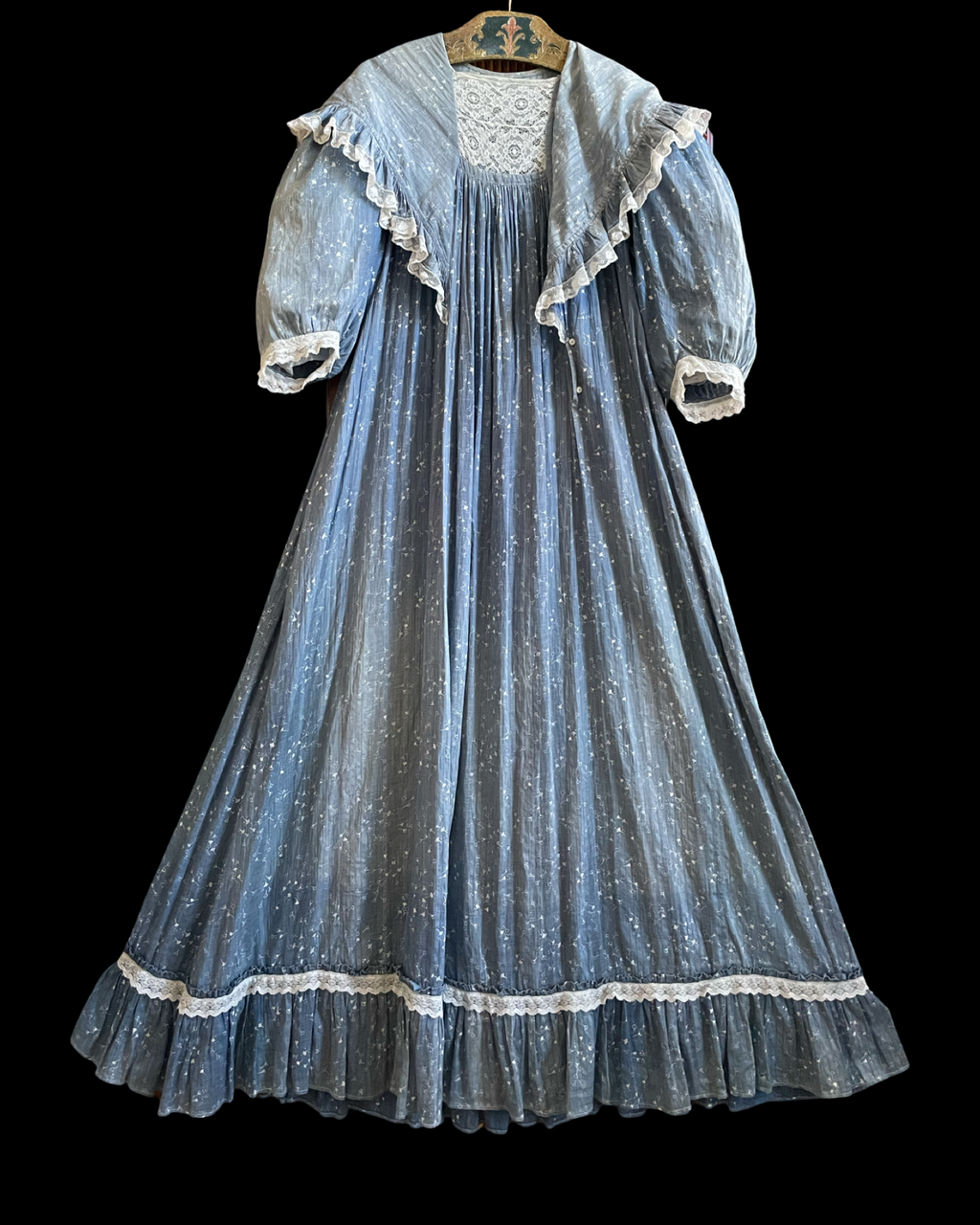 Antique Victorian Indigo Calico Flounce Wrapper Dress