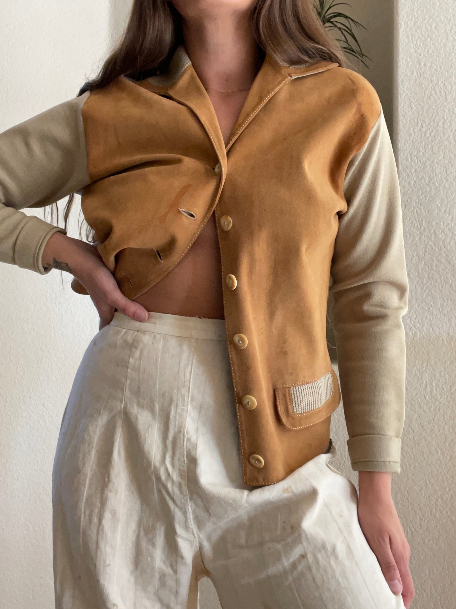 1950s Two Tone Knit & Leather Jacket