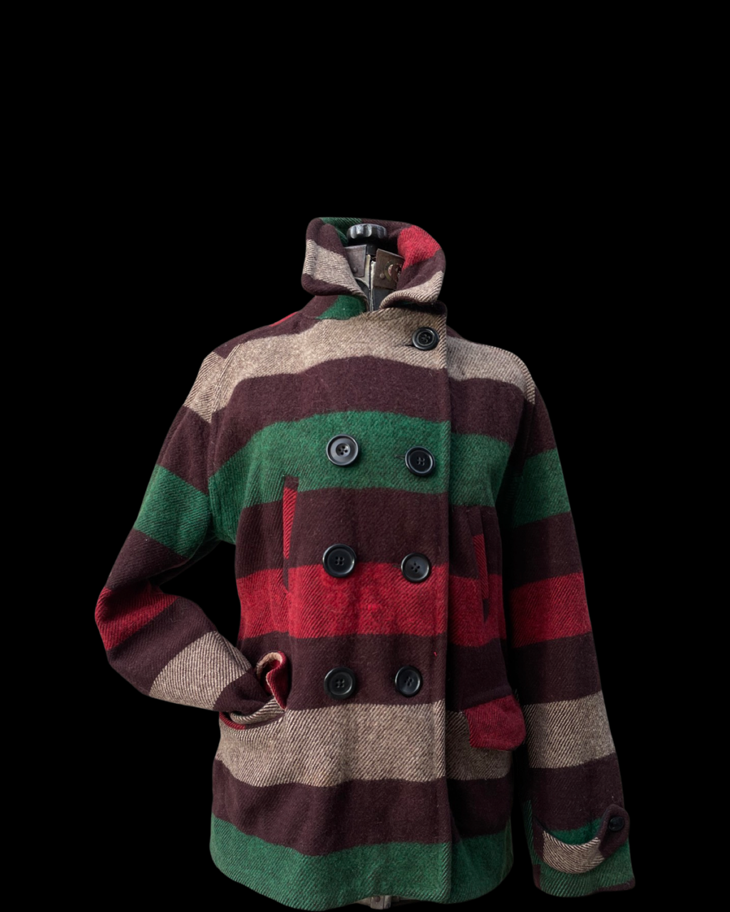 1930s Double Breasted Mackinaw Striped Wool Blanket Jacket