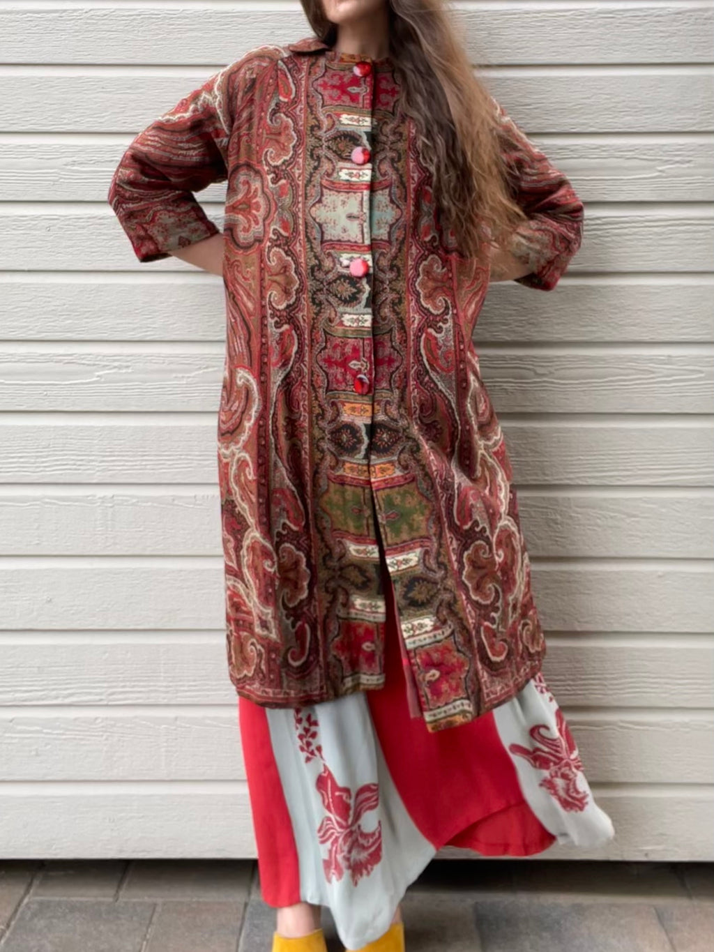 Mid Century Antique Paisley Shawl Turned Coat