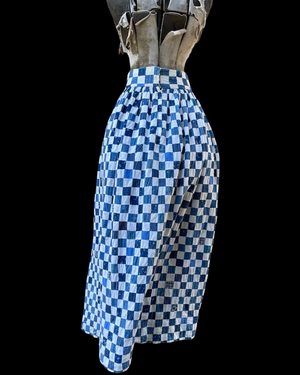 Rare OOAK Folk Antique Indigo Calico Quilt Top Skirt 1960s