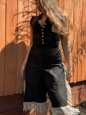 1940s Suede Lace Up Cowgirl Split Skirt Ensemble