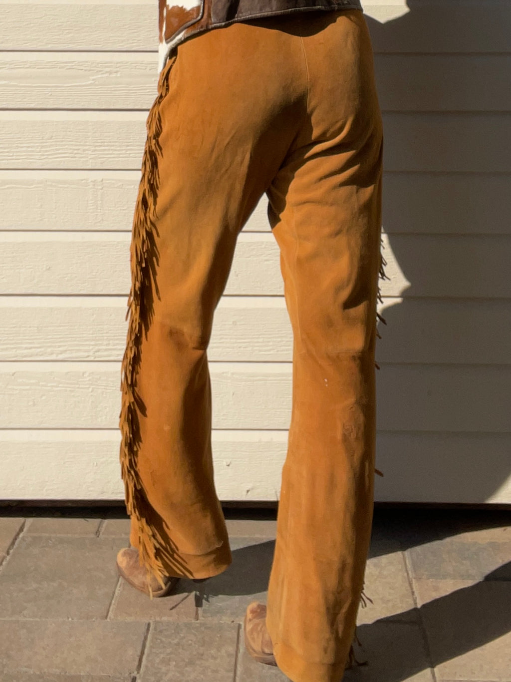 1940s Leather Fringe Western Side Zip Pants