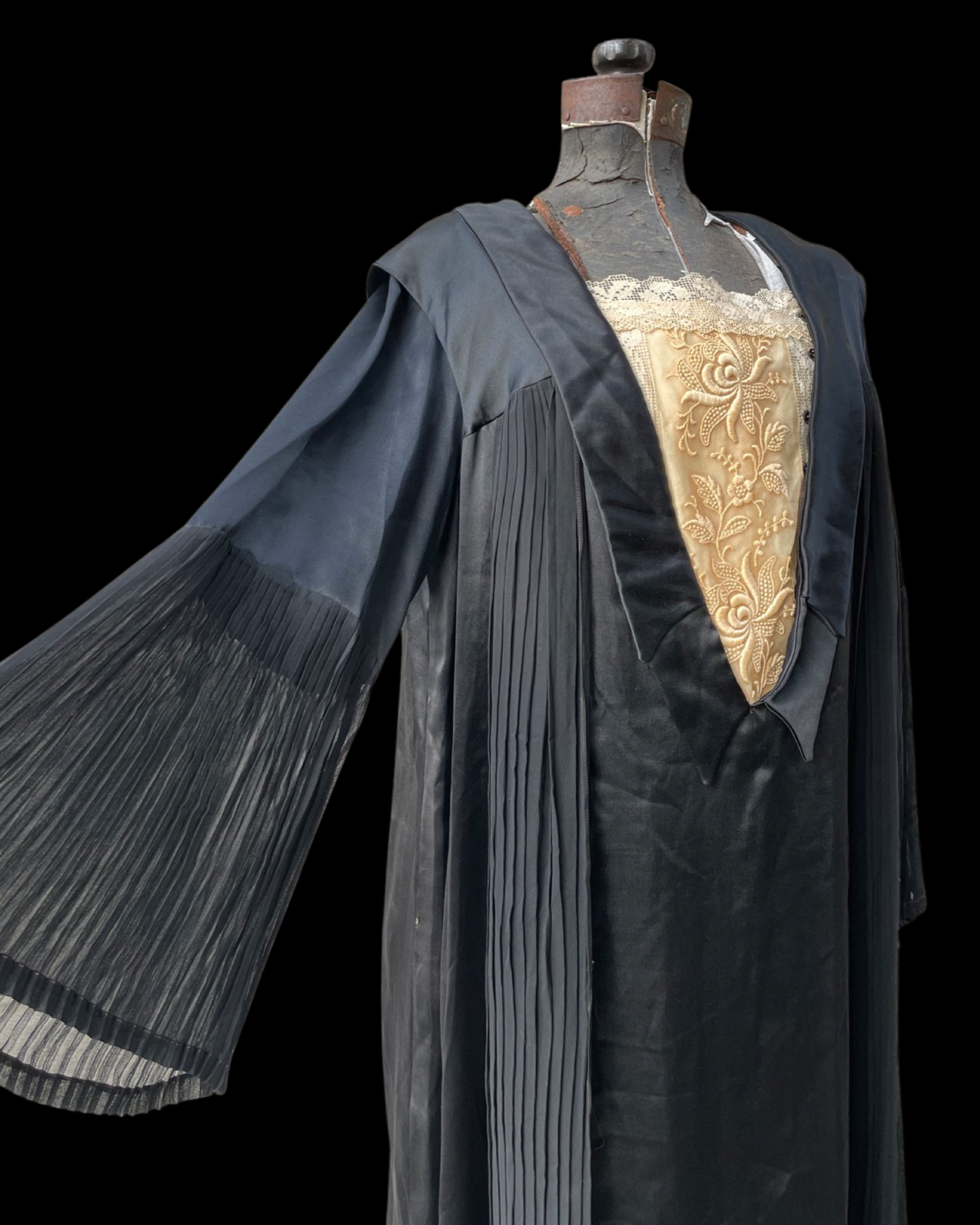 1920s Silk Satin Bell Sleeve Gown