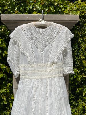 Edwardian Cotton Lawn Lace Trim Capelet Day Dress