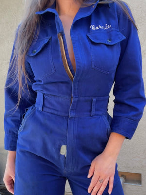 RARE ‘Barnie’( His + Hers ) Chainstiched 1930s/1940s Indigo Motorcycle Coveralls