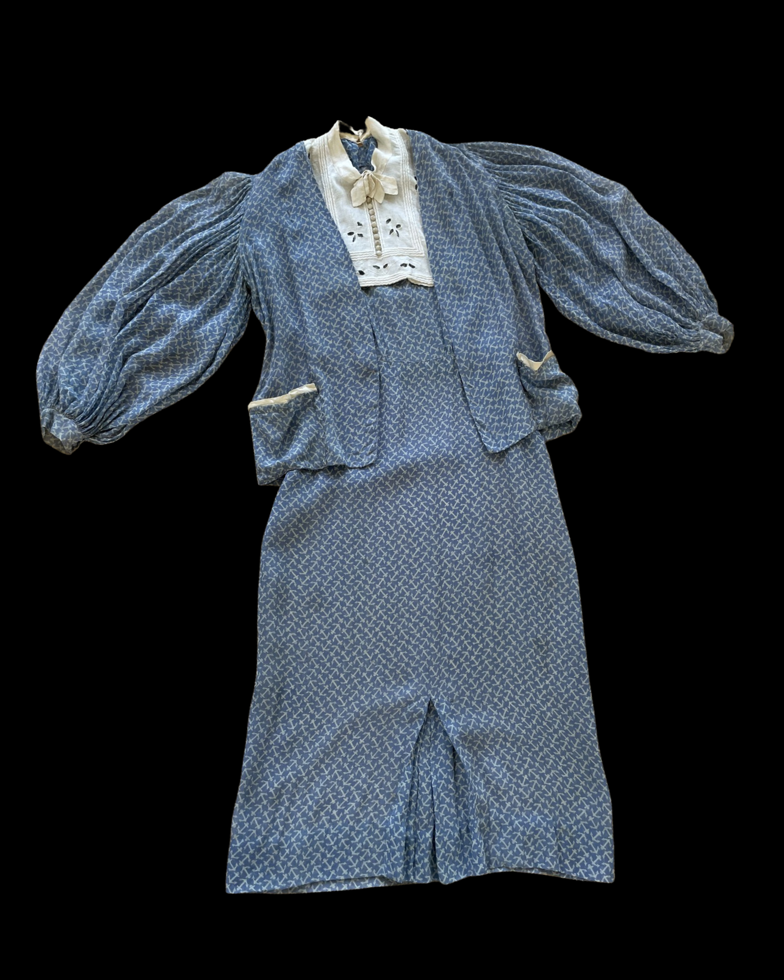 1930s NRA Nautical Chiffon Two Piece Dress Set