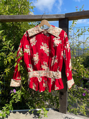 Rare Antique Floral Turkey Red Cotton Flannel Sailor Collar Blouse