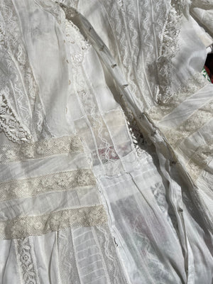 Edwardian Cotton Lawn Lace Trim Capelet Day Dress