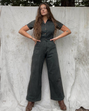 Rare WWII Era Ladies Workwear Belted Cotton Twill Coveralls