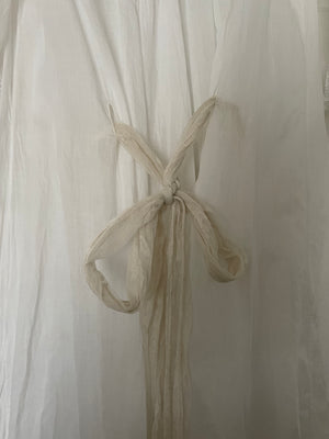 19th Century Fine Cotton Flutter Sleeve Lace Trim Boudoir Gown