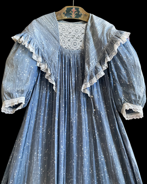 Antique Victorian Indigo Calico Flounce Wrapper Dress