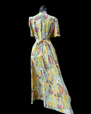 Rare 1940s Hawaiiana Tie Waist Dress