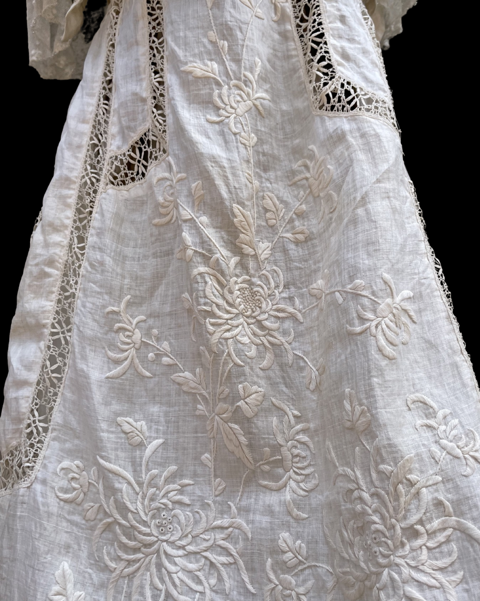 Rare Edwardian Densely Embroidered Silk/Linen Wedding Gown